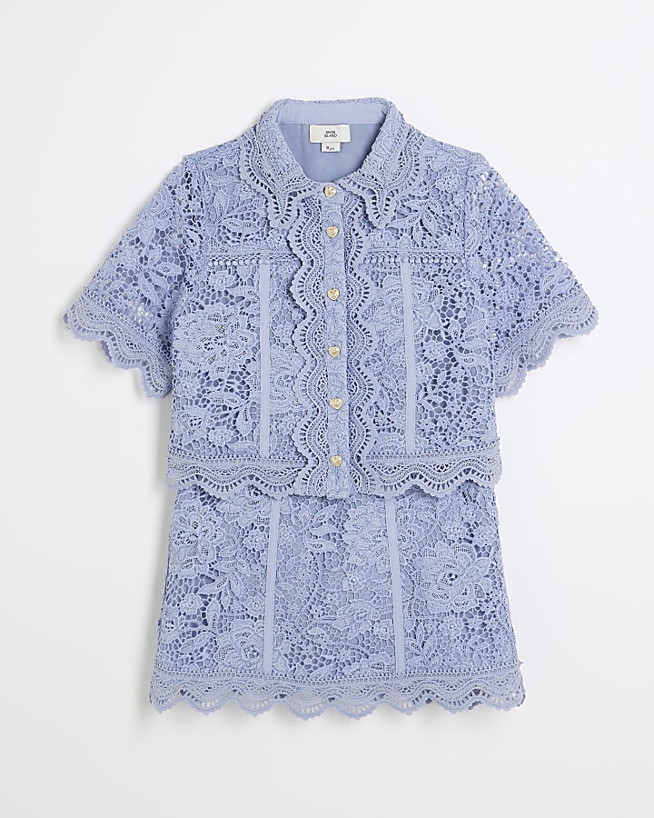 Girls Blue Lace Shirt Set