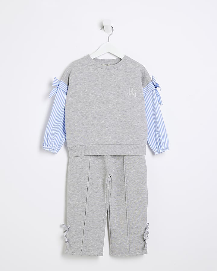 Mini Girls Grey Bow Hybrid Sweatshirt Set