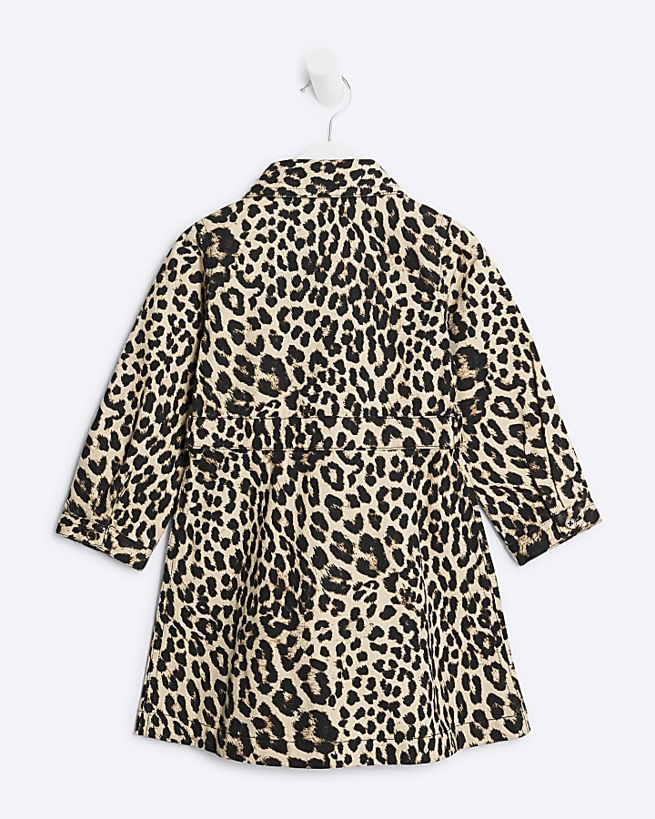 Mini Girls Brown Denim Leopard Dress