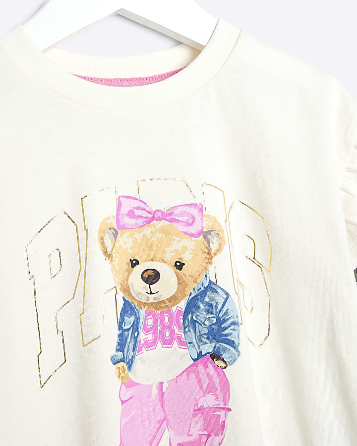 Mini Girls Beige Paris Bear T-Shirt Set