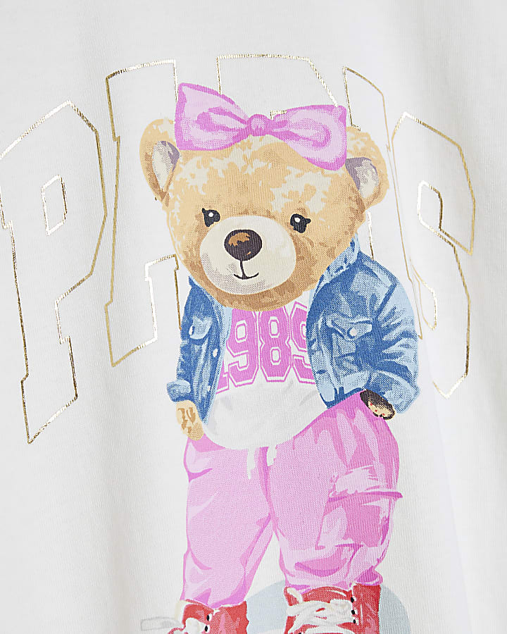 Mini Girls Beige Paris Bear T-Shirt Set