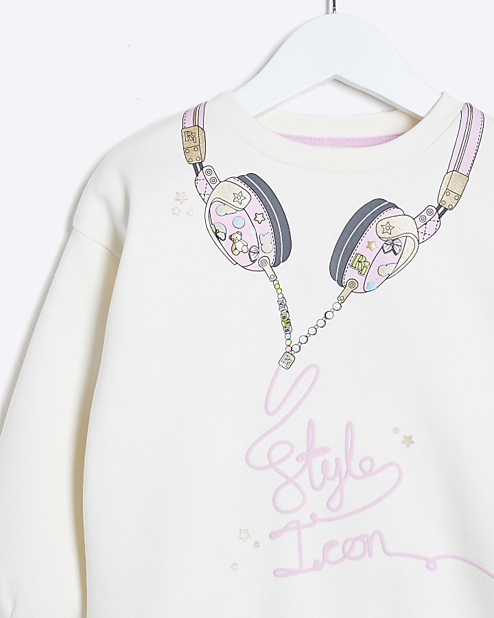 Mini Girls Beige Headphone Sweatshirt Set