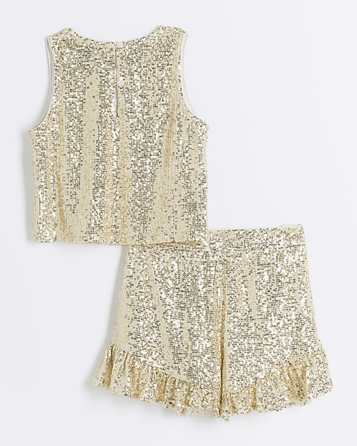 Girls gold sequin vest and shorts set