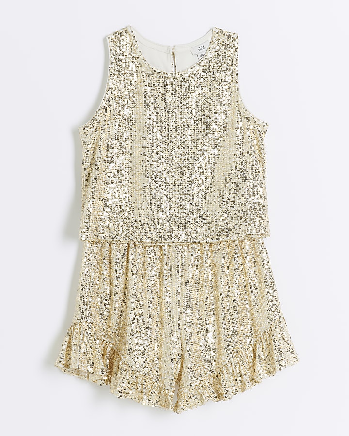 Girls gold sequin vest and shorts set