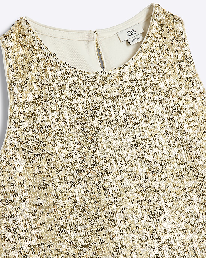 Girls gold sequin vest top and flares set