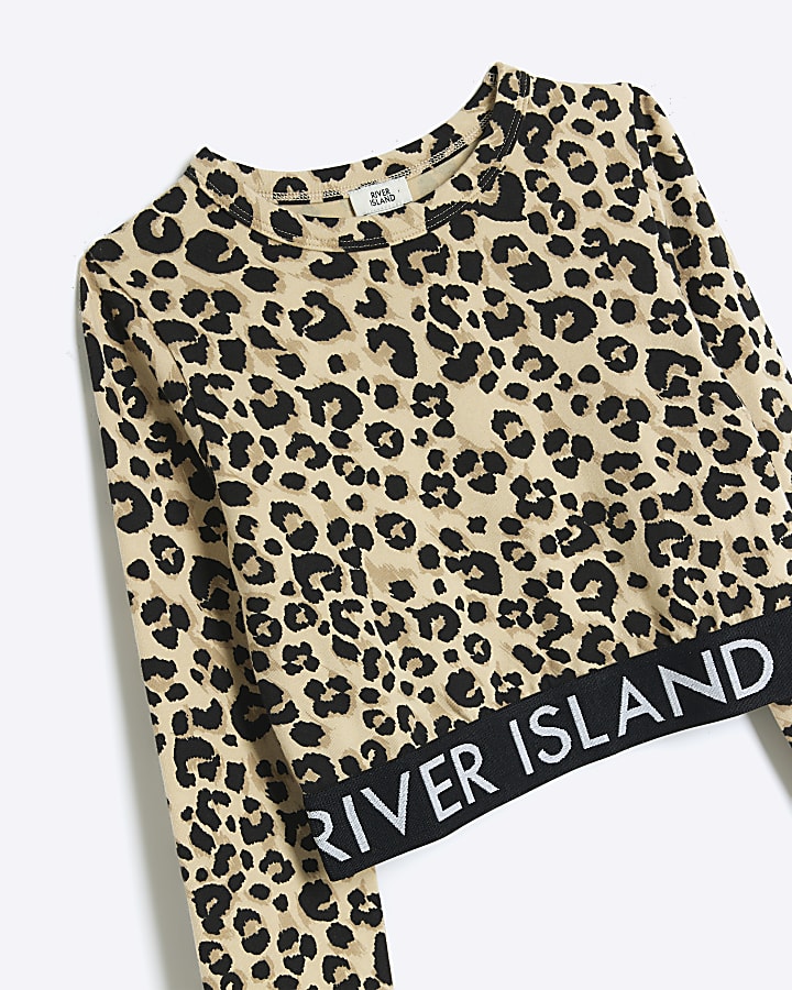 Girls Beige leopard long sleeve top