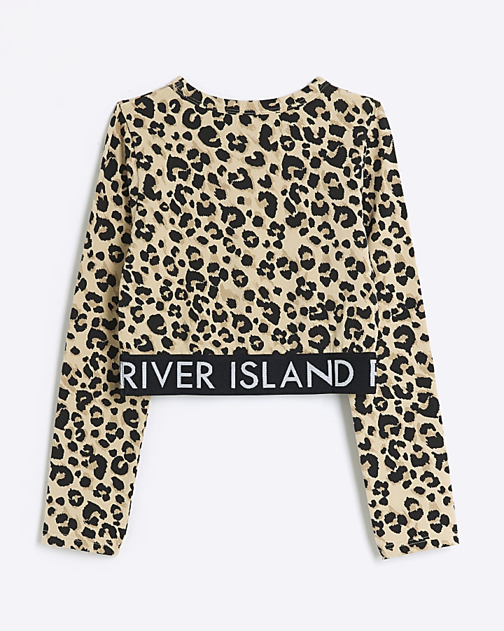 Girls Beige leopard long sleeve top