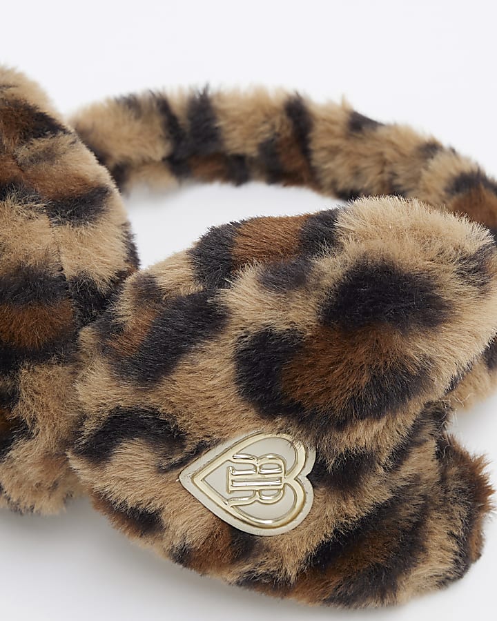 Mini Girls Beige Leopard Earmuff Snood Set