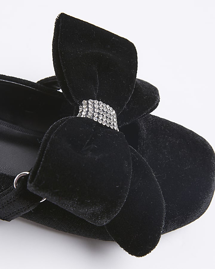 Mini Girls Black Velvet Oversized Bow Shoes