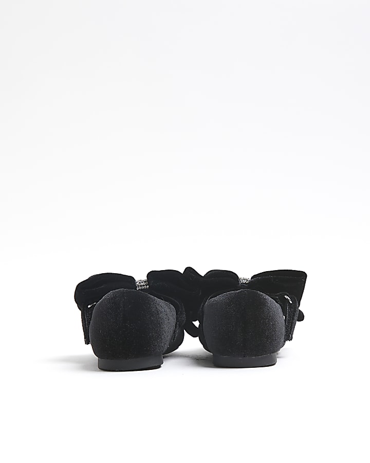 Mini Girls Black Velvet Oversized Bow Shoes