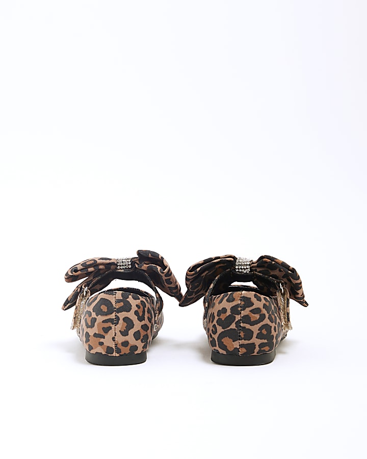 Mini Girls Brown Leopard Oversized Bow Shoes