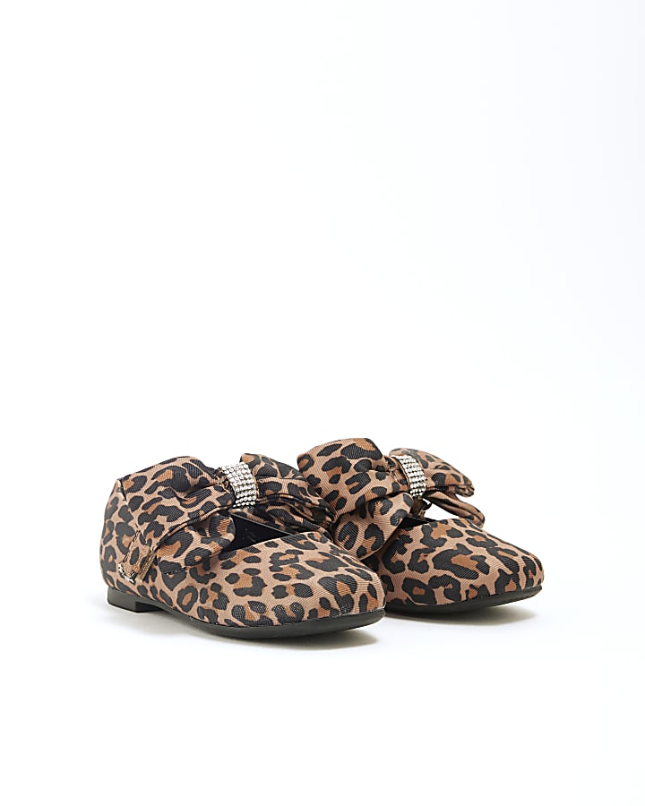 Mini Girls Brown Leopard Oversized Bow Shoes