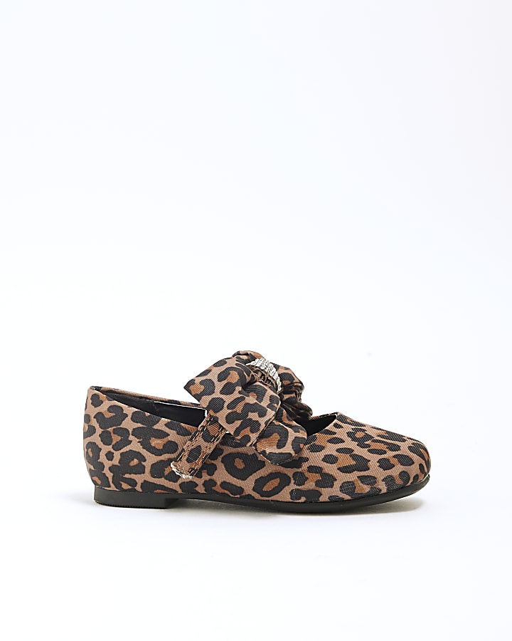 Mini Girls Brown Leopard Oversized Bow Shoes