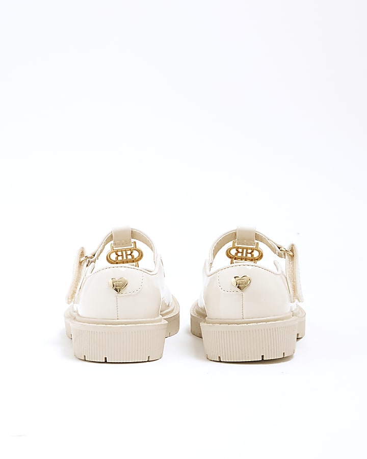 Mini Girls Cream Patent T Bar Shoes