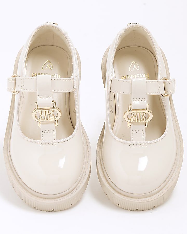 Mini Girls Cream Patent T Bar Shoes