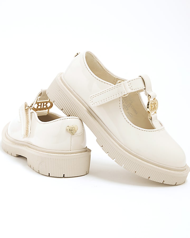 Mini Girls Cream Patent T Bar Shoes