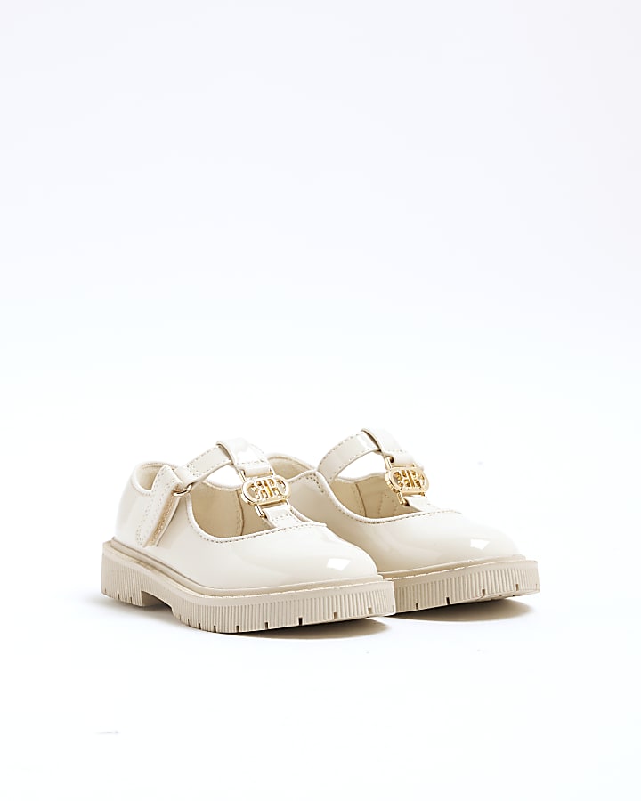 Mini Girls Cream Patent T Bar Shoes