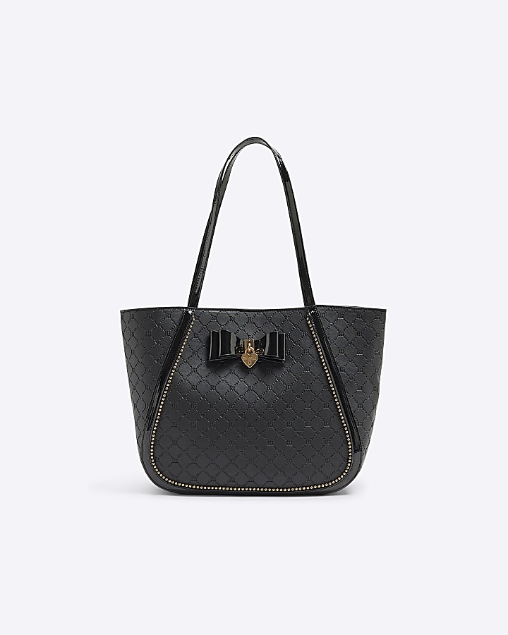 Girls Black Monogram Bow Shoulder Bag River Island