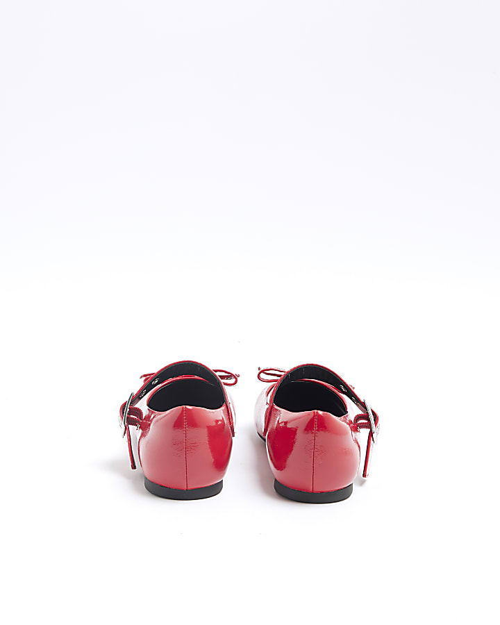 Girls Red Faux Leather Bow Ballet Shoes