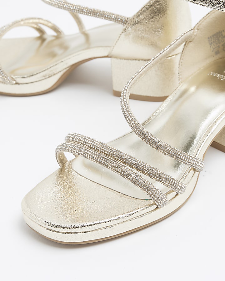 Girls Gold Diamante Strap Heeled Sandals