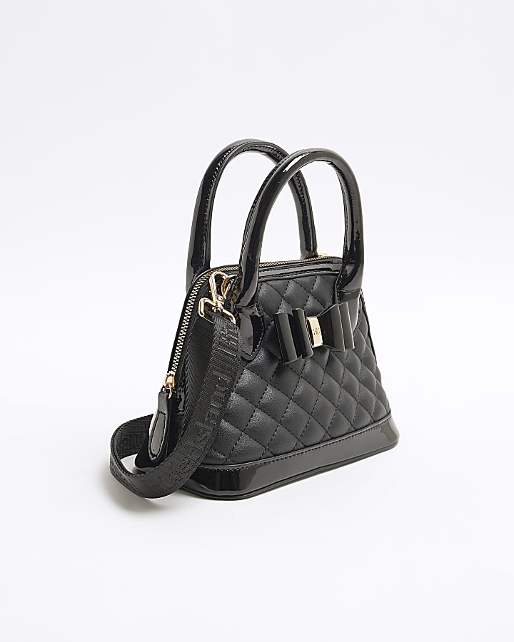 Girls Black Quilted Bow Tote Bag