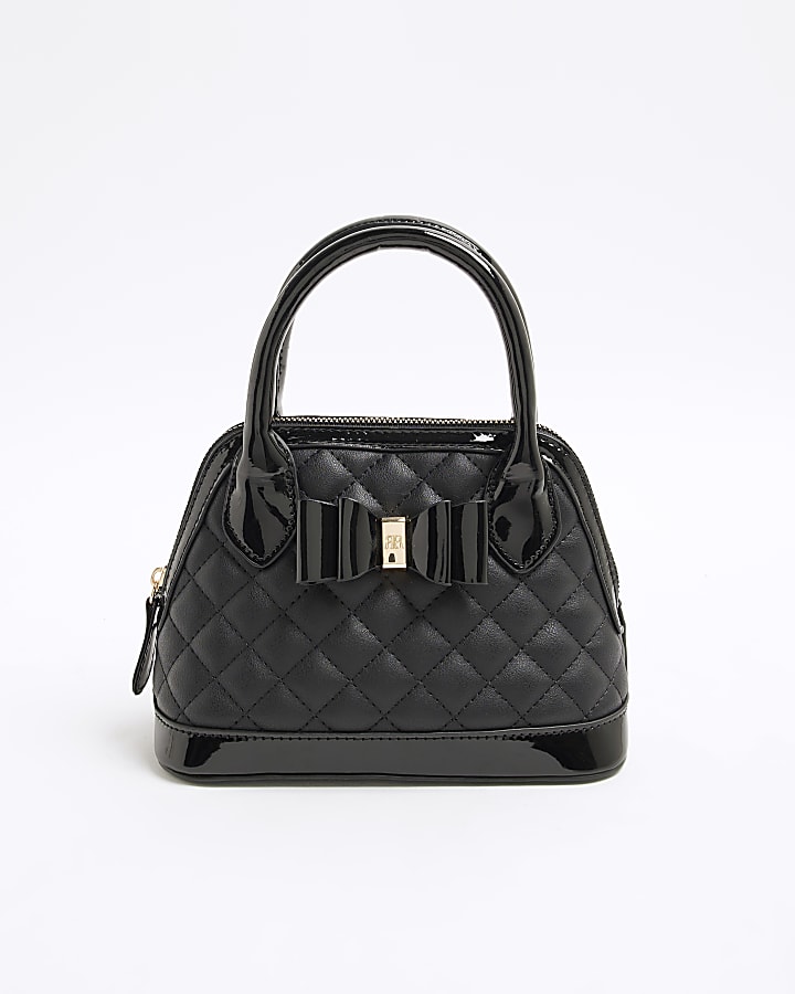 Girls Black Quilted Bow Tote Bag