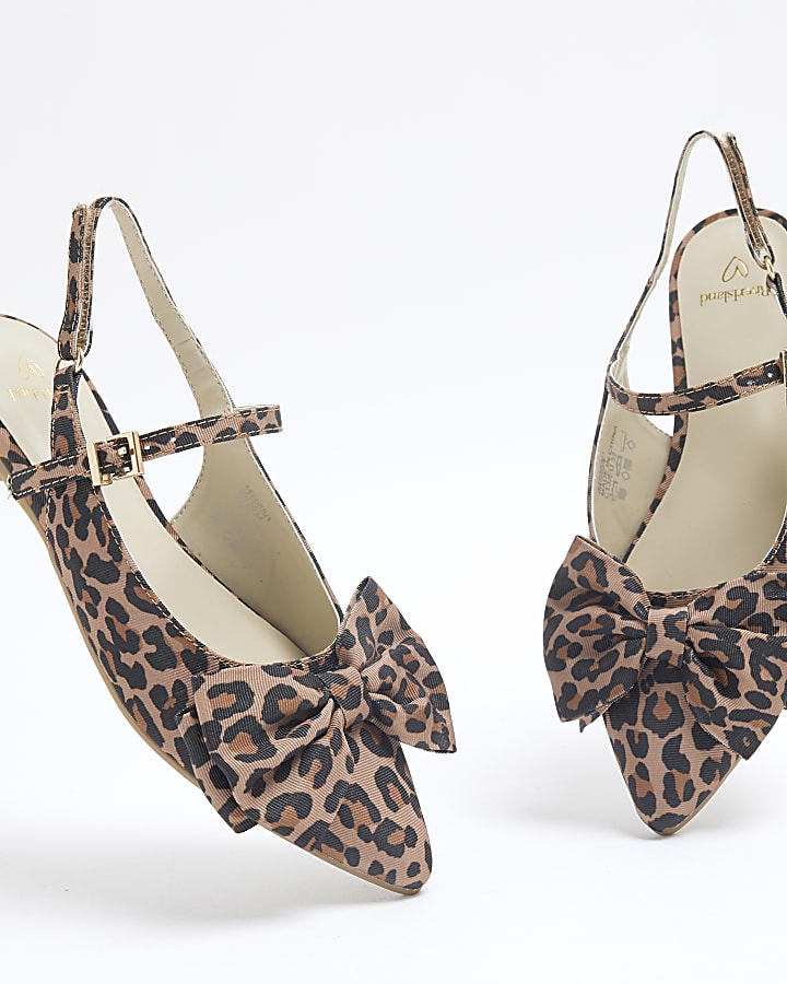 Girls Brown Leopard Oversized Bow Shoes