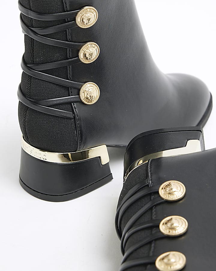 Girls Black Military Heeled Boots