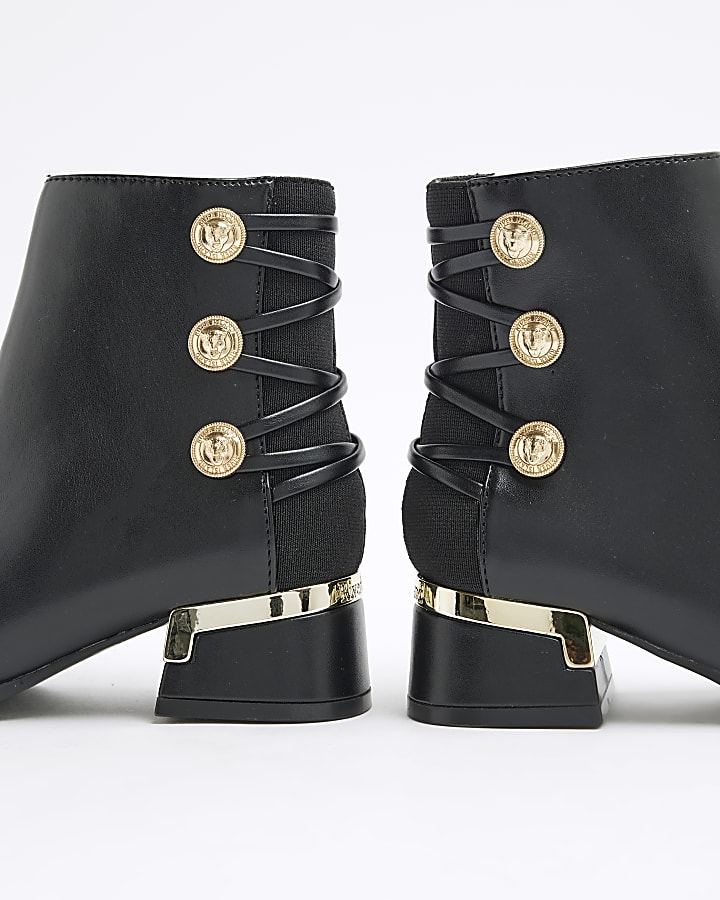 Girls Black Military Heeled Boots