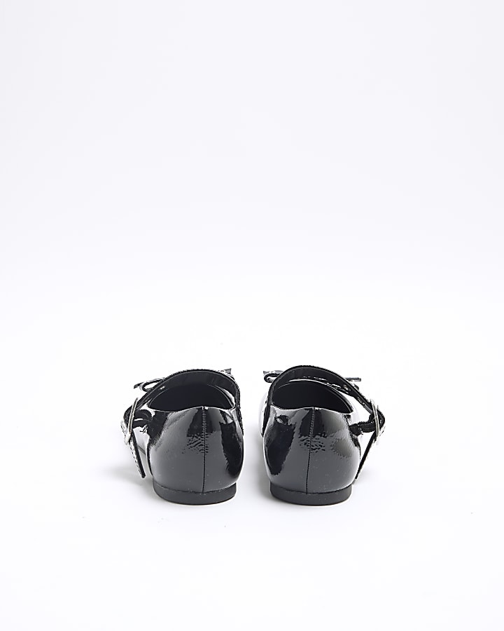 Girls Black Faux Leather Bow Ballet Shoes