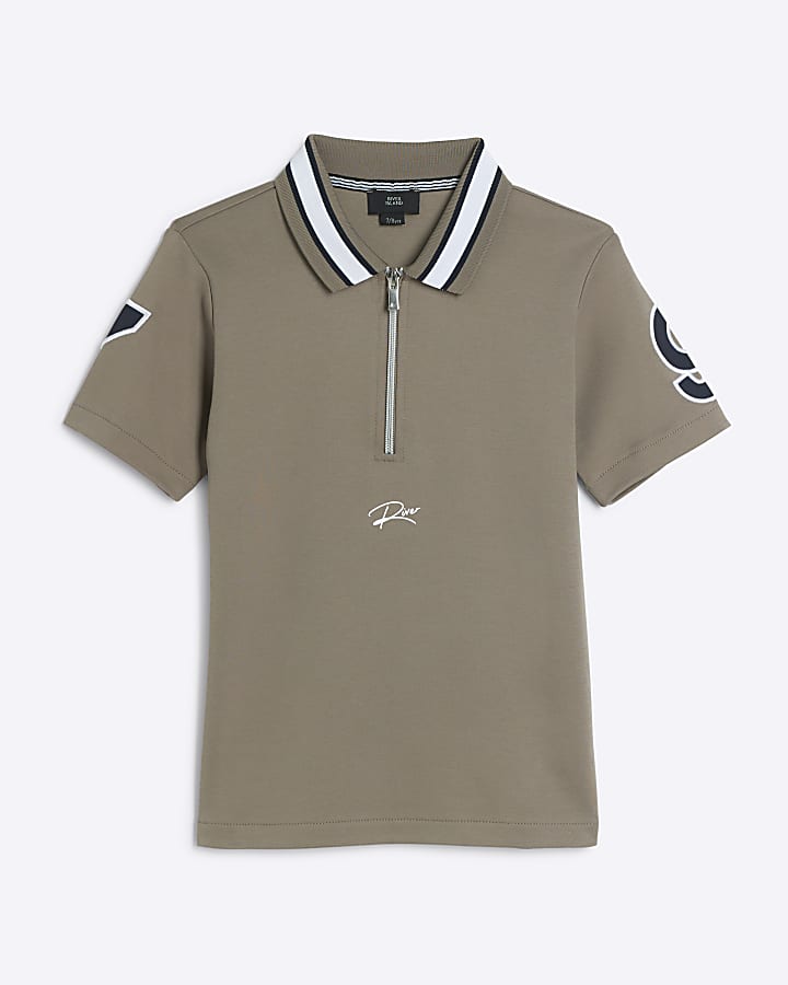 Boys Brown Tipped 97 Graphic Polo Shirt