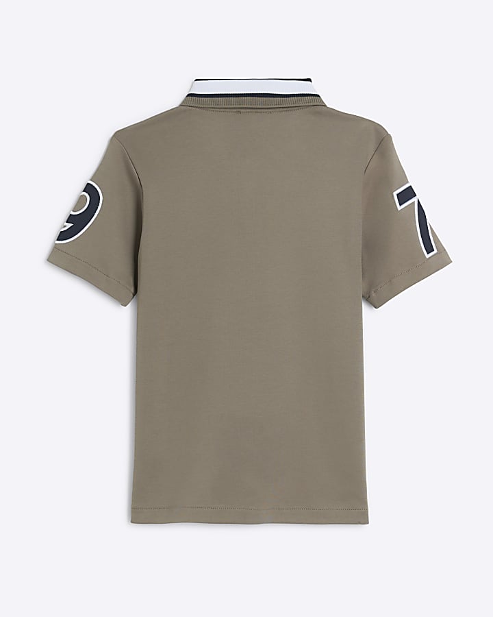 Boys Brown Tipped 97 Graphic Polo Shirt