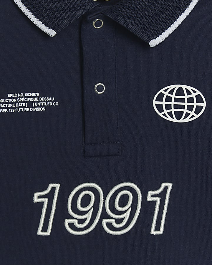 Mini Boys Navy Tipped 1991 Graphic Polo Shirt