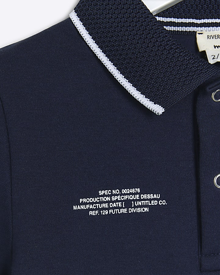 Mini Boys Navy Tipped 1991 Graphic Polo Shirt