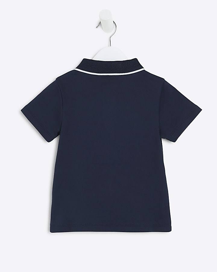 Mini Boys Navy Tipped 1991 Graphic Polo Shirt