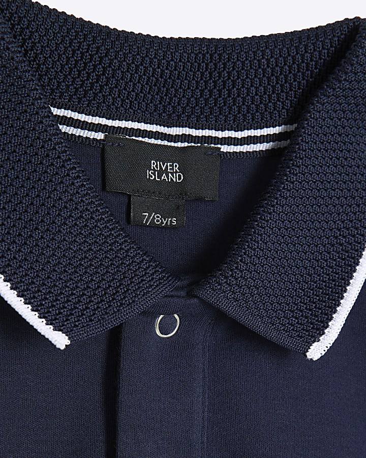 Boys Navy Tipped 1991 Graphic Polo Shirt