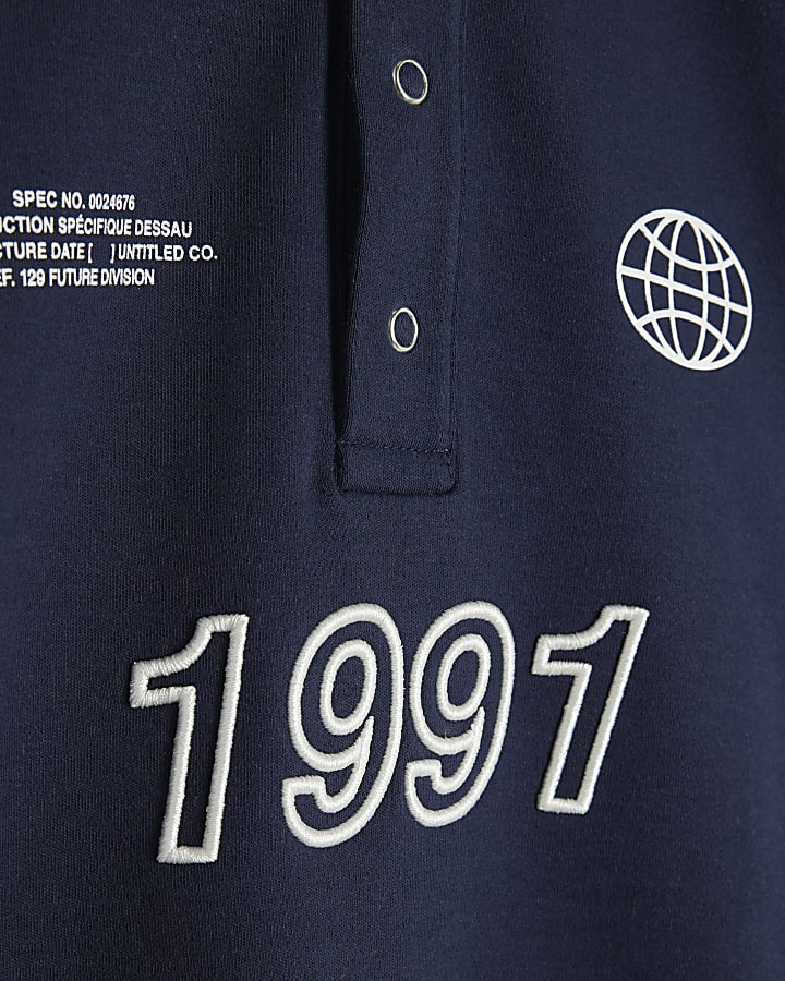 Boys Navy Tipped 1991 Graphic Polo Shirt