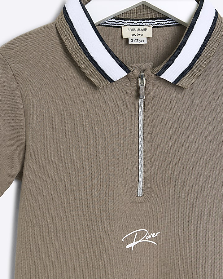 Mini Boys Brown Tipped 97 Graphic Polo Shirt