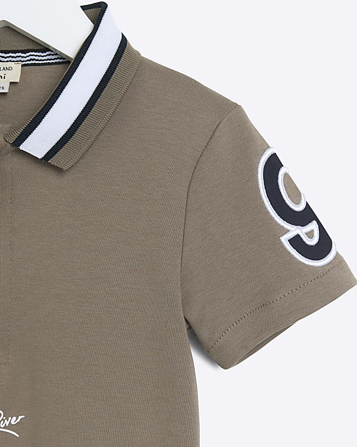 Mini Boys Brown Tipped 97 Graphic Polo Shirt