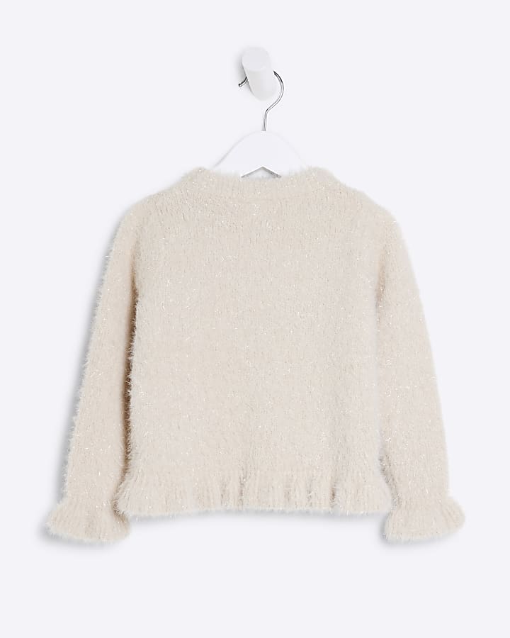 Mini Girls Cream Tinsel Fluff Jumper