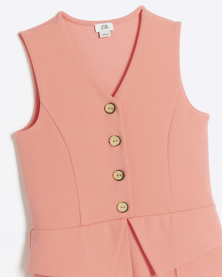 Girls coral waistcoat jumpsuit