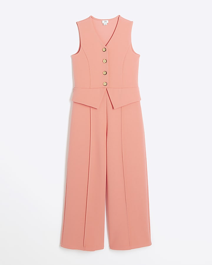 Girls coral waistcoat jumpsuit