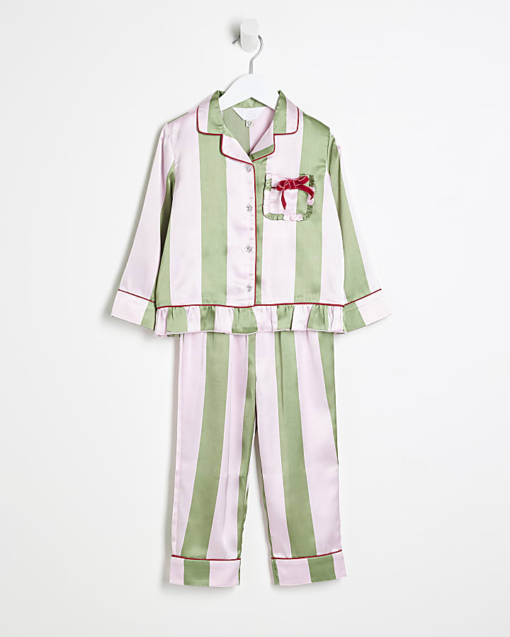 Mini Girls Pink Christmas Stripe Pyjama Set
