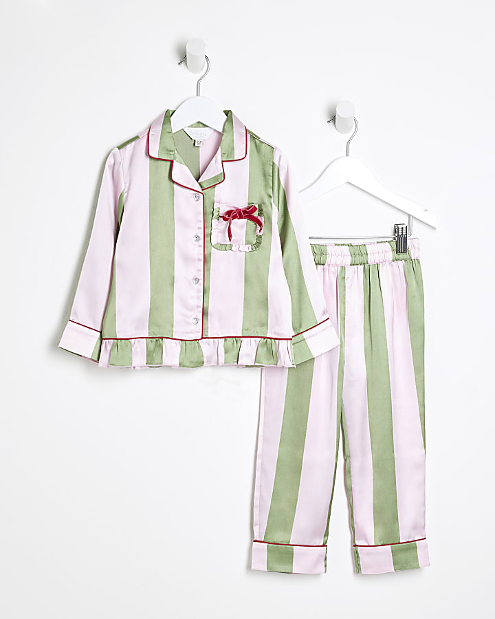 Mini Girls Pink Christmas Stripe Pyjama Set