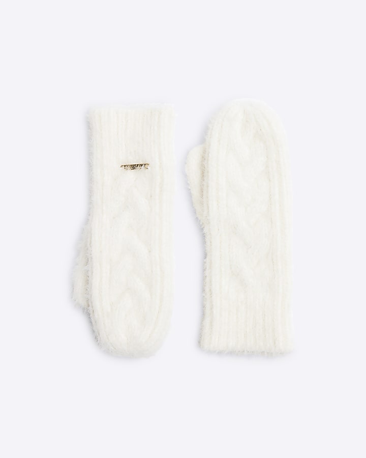 Girls Cream Cable knit Mittens