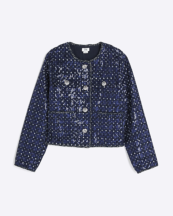 Girls Navy Sequin Trophy Jacket