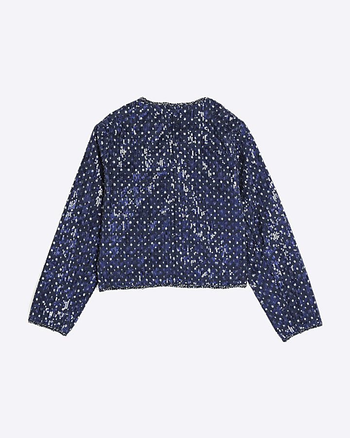 Girls Navy Sequin Trophy Jacket