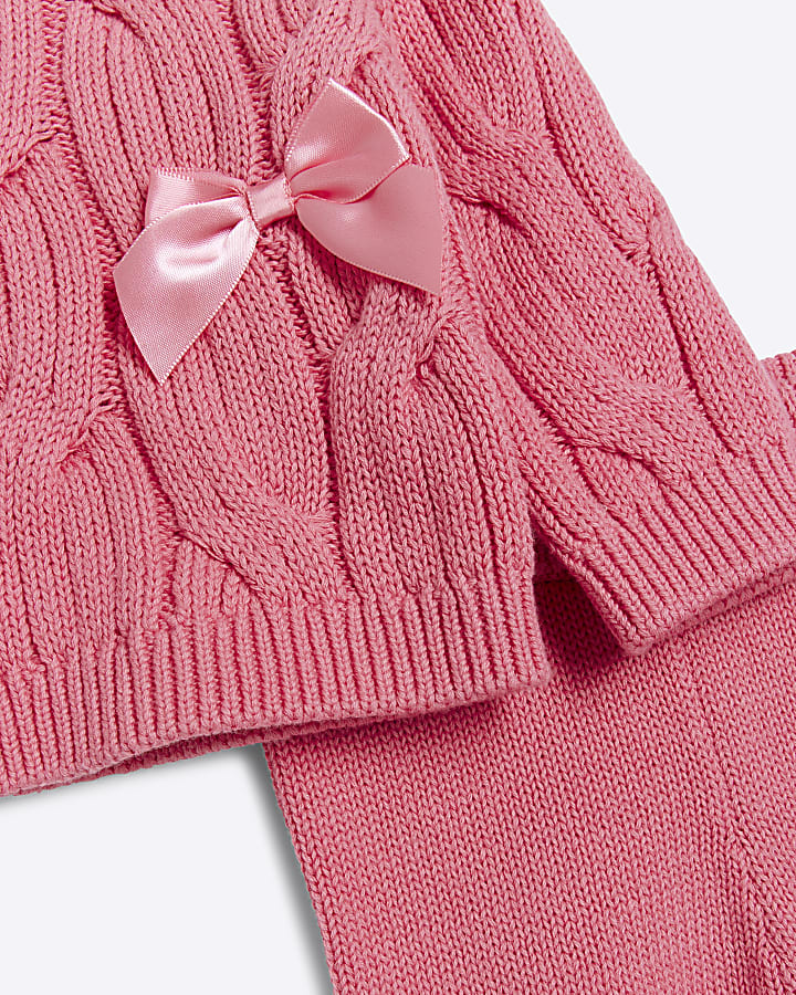 Baby Girls Pink cable knit bow jumper set