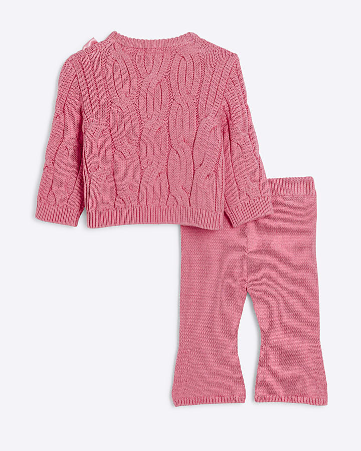 Baby Girls Pink cable knit bow jumper set