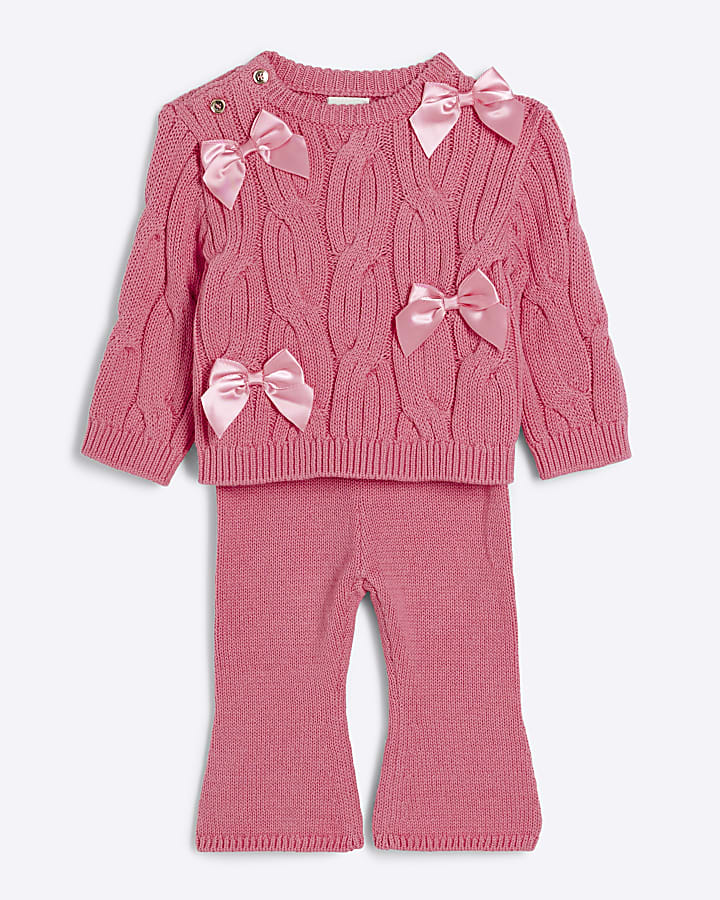 Baby Girls Pink cable knit bow jumper set